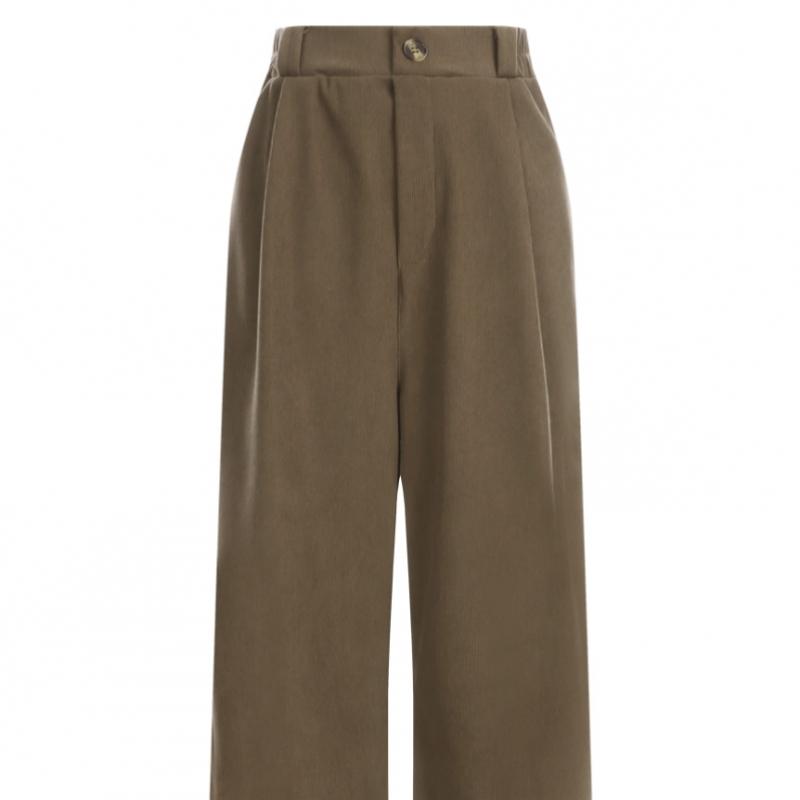 Shop Women Back Elastic Waist Wide Pants Corduroy Black Pic Wpt 12165
