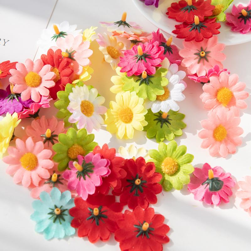 100PCS 4CM Mini Silk Daisy Artificial Flowers Party Wedding Decorative Home Decoration Christmas Wreath Fake Sunflower Cheaper