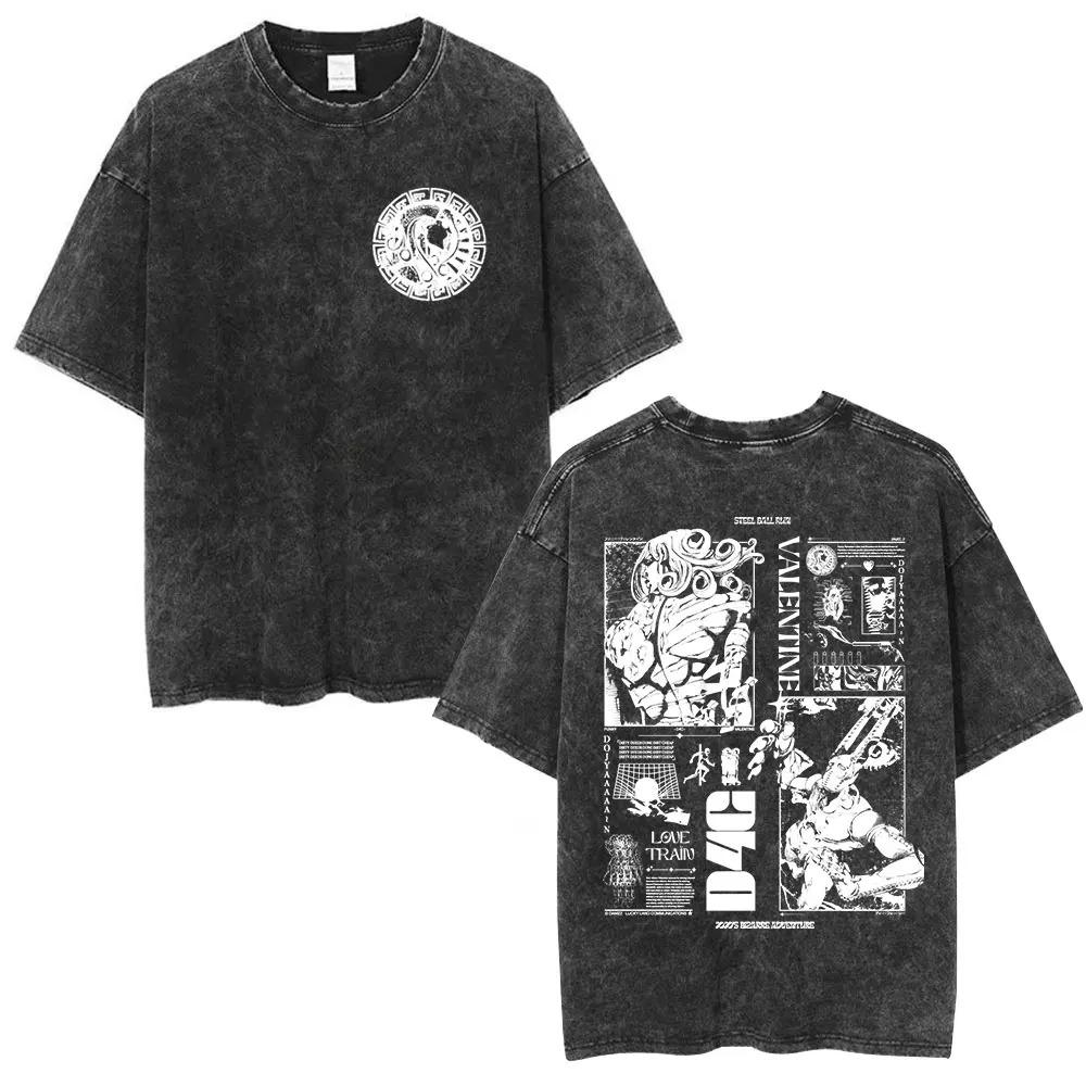 

2026 Аниме JoJo Bizarre Adventure Джотаро Куджо Винтажные Выцветшие от Кислоты Футболки Мужские Женские Хлопок Повседневные Короткий Рукав Футболки Стритвир L