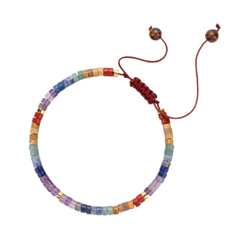 7 Chakra Natural Stone Beaded Bracelet, Healing Crystal Adjustable Cord Bracelet for Yoga & Meditation