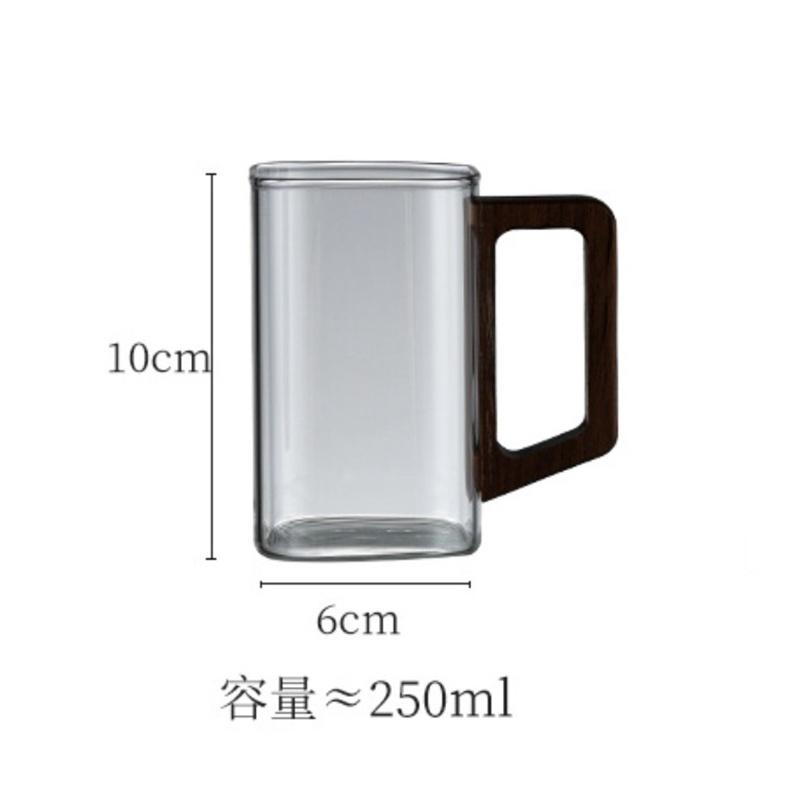 250ml Square High Borosilicate Glass Coffee Mug With Wooden Handle Heat-Resistant Tea Mug Breakfast Milk Caffe Americano Mugs 1pcs чистый