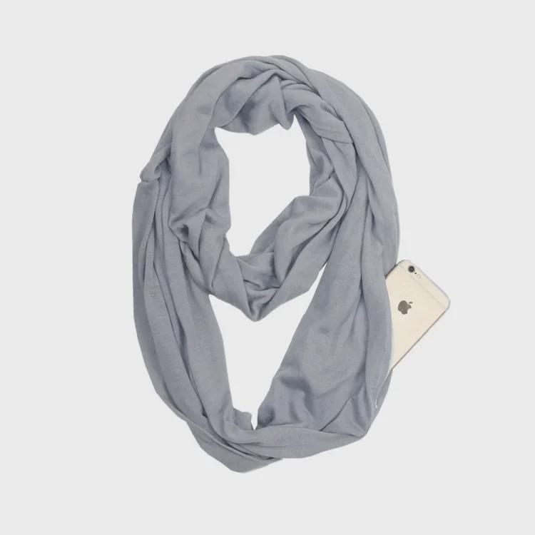 Solid Color Infinity Scarf with Storage Pocket for Women