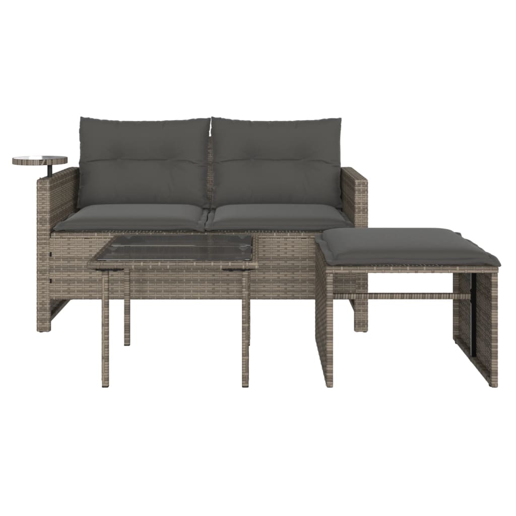 3 Piece Garden Sofa Set with Cushions Grey Poly Rattan
