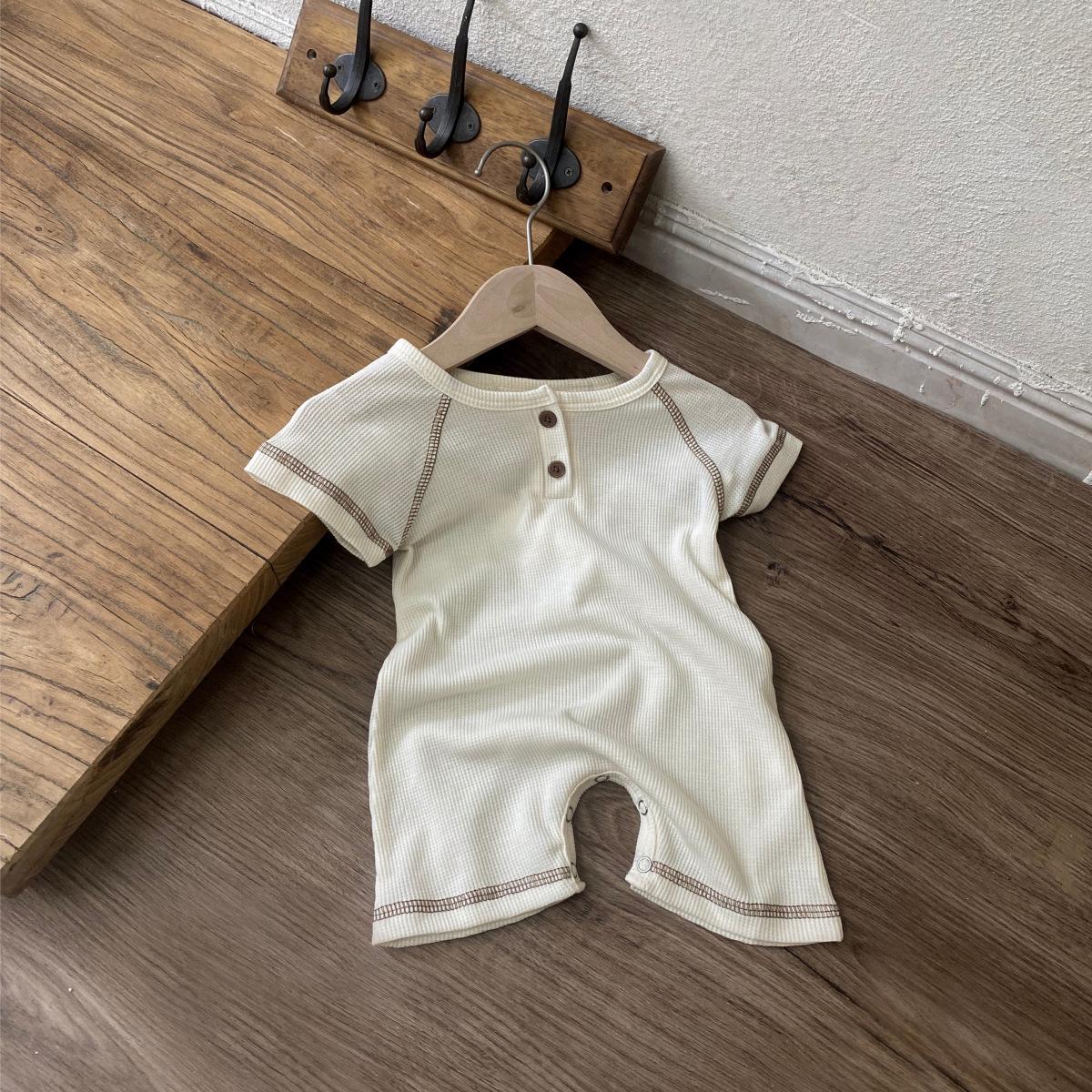 

Unisex Baby Bodysuit - A-class Waffle, Contrasting Colors, Short Sleeve, Snap Crotch, Summer Style Romper 73cm