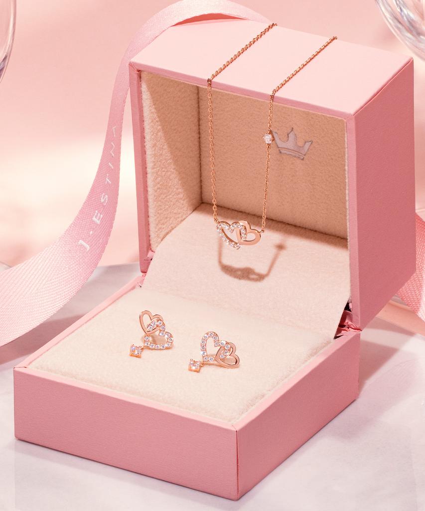 Jestina Double Heart Necklace + Earrings Set (Set-J0-1085)