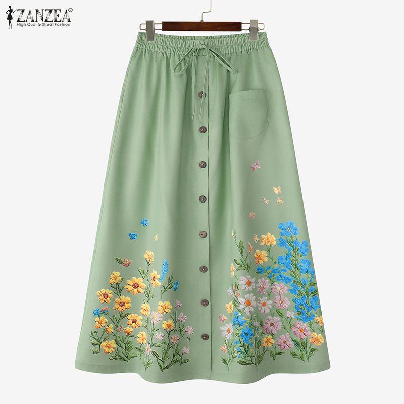 ZANZEA Gonne a stampa floreale larghe con elastico in vita casual da donna