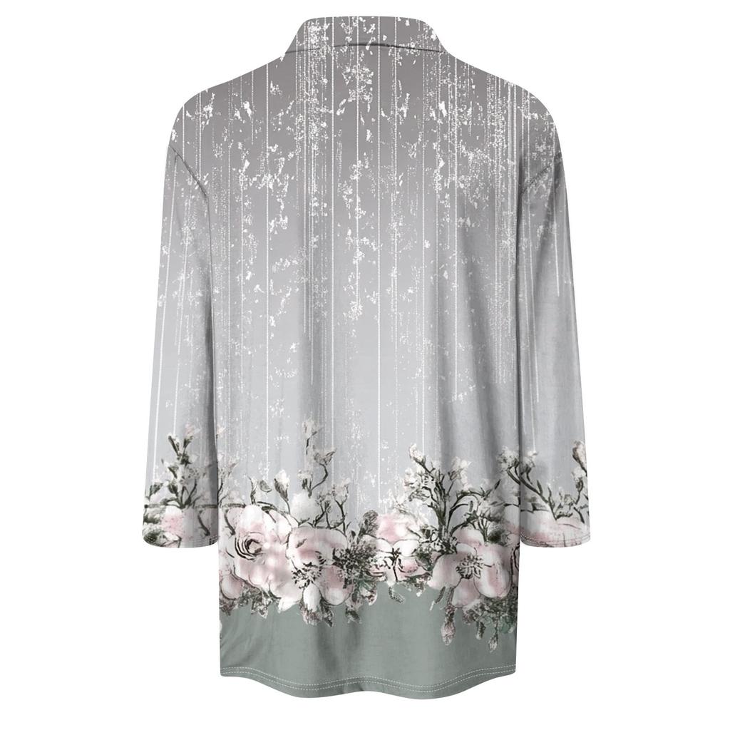 Women's Summer Fashion Casual  Print V-Neck Three Quarter Sleeve  Shirt Top