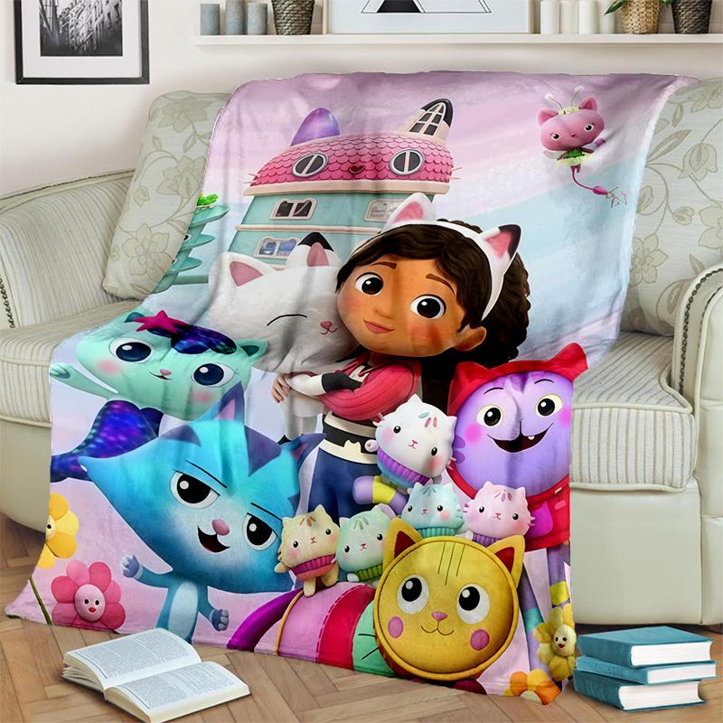 3D Kawaii Gabbys Dollhouse Cartoon Girl Gift Blanket,Soft Throw Blanket for Home Bedroom Bed Sofa Travel Picnic Cover Kids