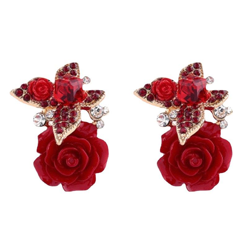 Dowei Etnické Motýlí Květinové Pryskyřičné Růžové Náušnice Klipsy - Retro Styl Dámské Šperky