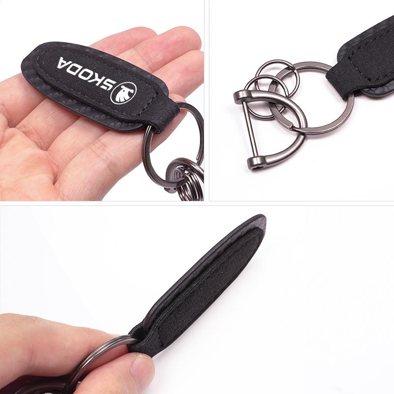 1Pcs Suede Leather Keychain Car Key Ring Accessories For Skoda Kylaq Elroq Kodiaq Octavia Enyaq Kamiq Scala Rapid Superb Karoq knzh54