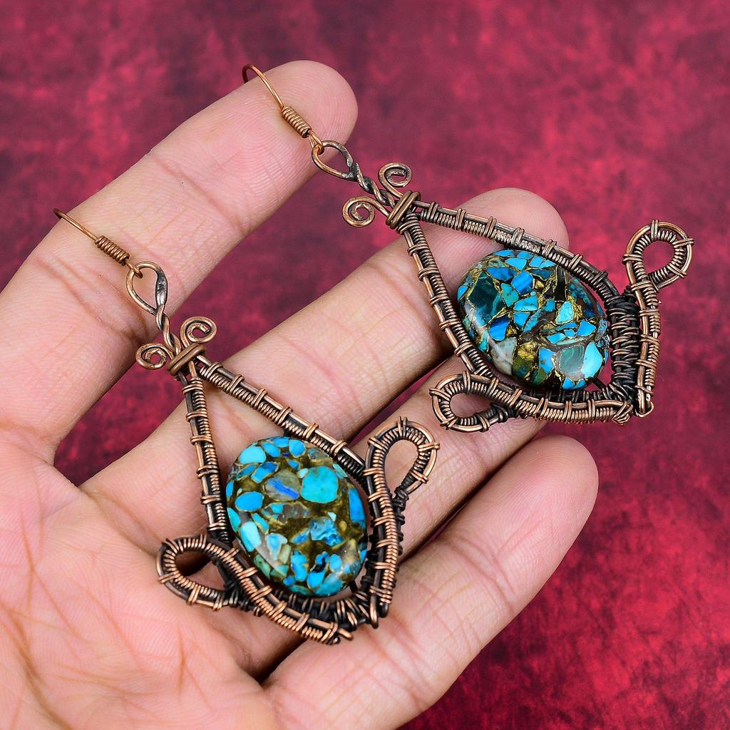 Copper chrysocolla earring copper wire wrapped earring handmade gemstone earrings copper jewelry gifts for wife dangle earring wire jewelry