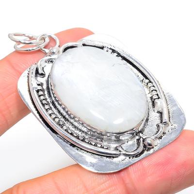 Natural Rainbow Moonstone Gemstone Handmade 925 Silver Pendant 2.44" M4j71