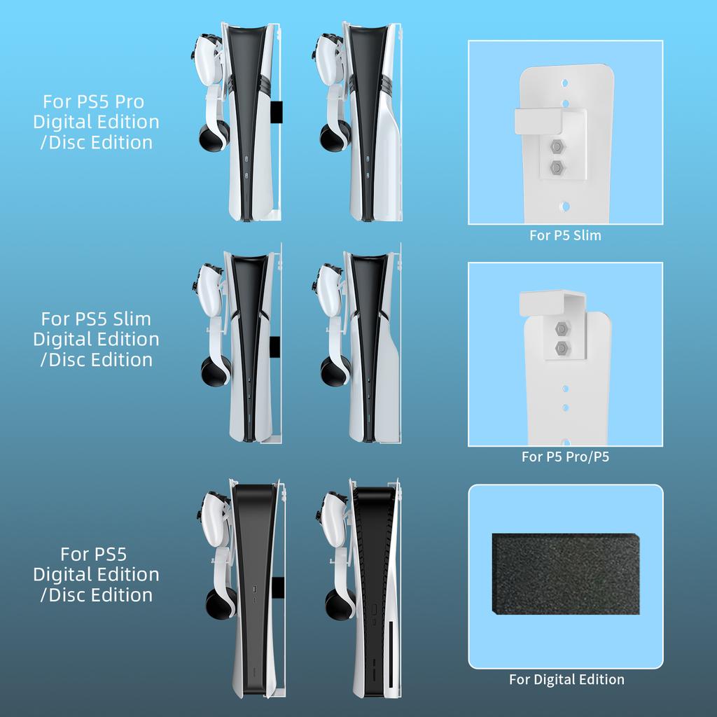 JYS P5227 Wall Mount Bracket for Sony PlayStation 5 Slim/5 Pro/5 Game Console Storage Rack Hook Set