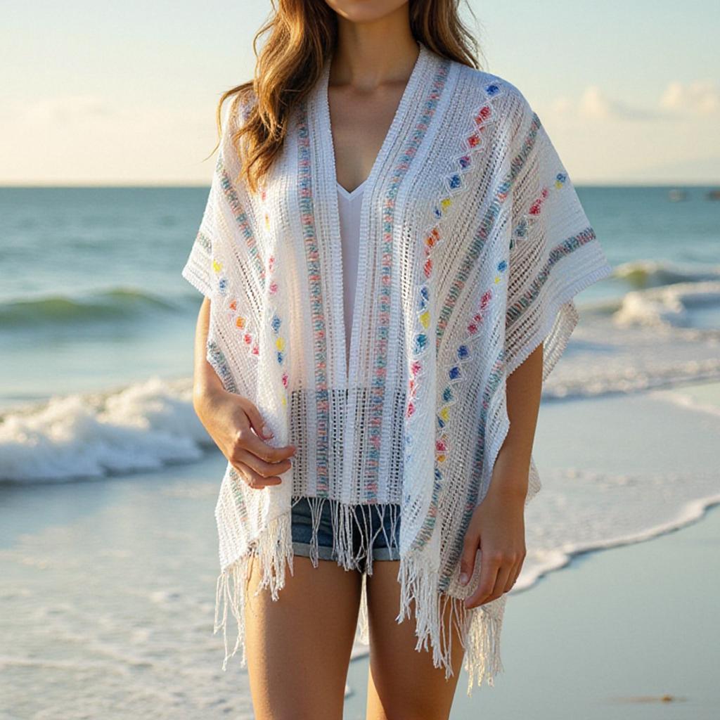 Damen Sommer Dünner Quasten Lockerer Umhang für Damen mit Vielseitigem Sonnenschutz Hohler Umhang