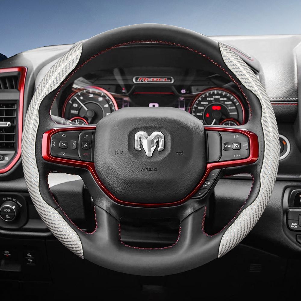 Suitable for Ram Carbon Fiber Texture Steering Wheel Cover with Segmented Quick-Release Design, Durable, for Pickup Promaster Rampage 1500 2500 3500 4