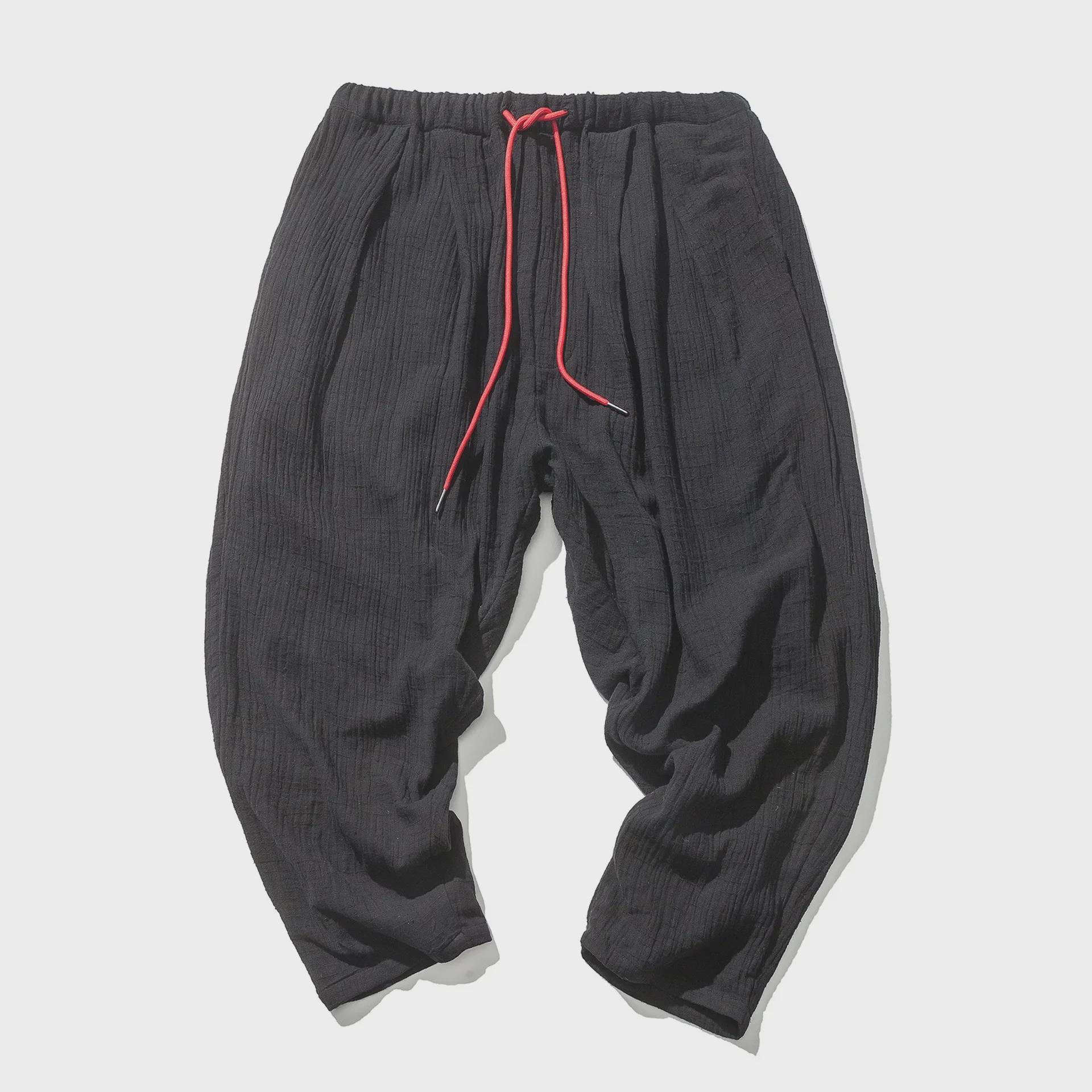 

Свободные повседневные брюки из хлопка и льна 2024 года — японский, гонконгский и китайский стили, однотонные, большие размеры 5XL чёрный