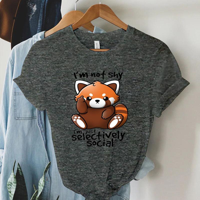 Print Trend Style TShirt Im Not Shy Im Just Selectively Social Womens Cute Panda Oversized T Shirt for Women Y2k Clothing
