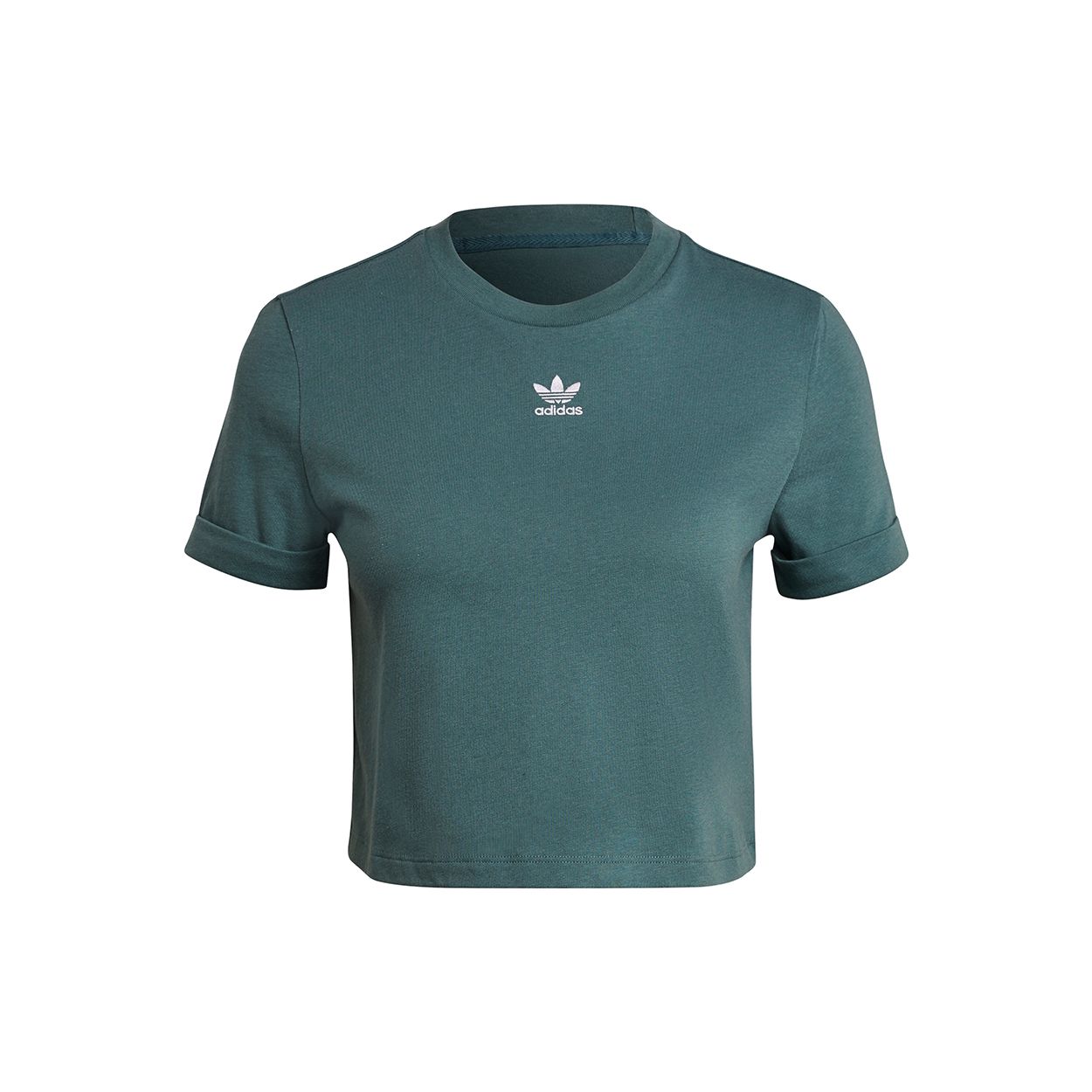 Adidas Оригинальный укороченный топ Originals Trefoil с логотипом, круглым вырезом, спортивная футболка с коротким рукавом, женский топ, зеленый GN2808 34