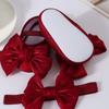 Lovely Baby Girls Shiny Baptism Shoes Headband Newborn Cute Bowknot Mary Jane Flats Set Children First Walker Flat 0-12 Months