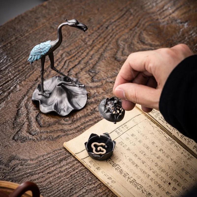 Kran Lotus Liten Rökelsebrännare Hem Hängande Legering Rökelsebrännare Liten Xiangyun Disk Rökelse Hem Dekorativa Ornament