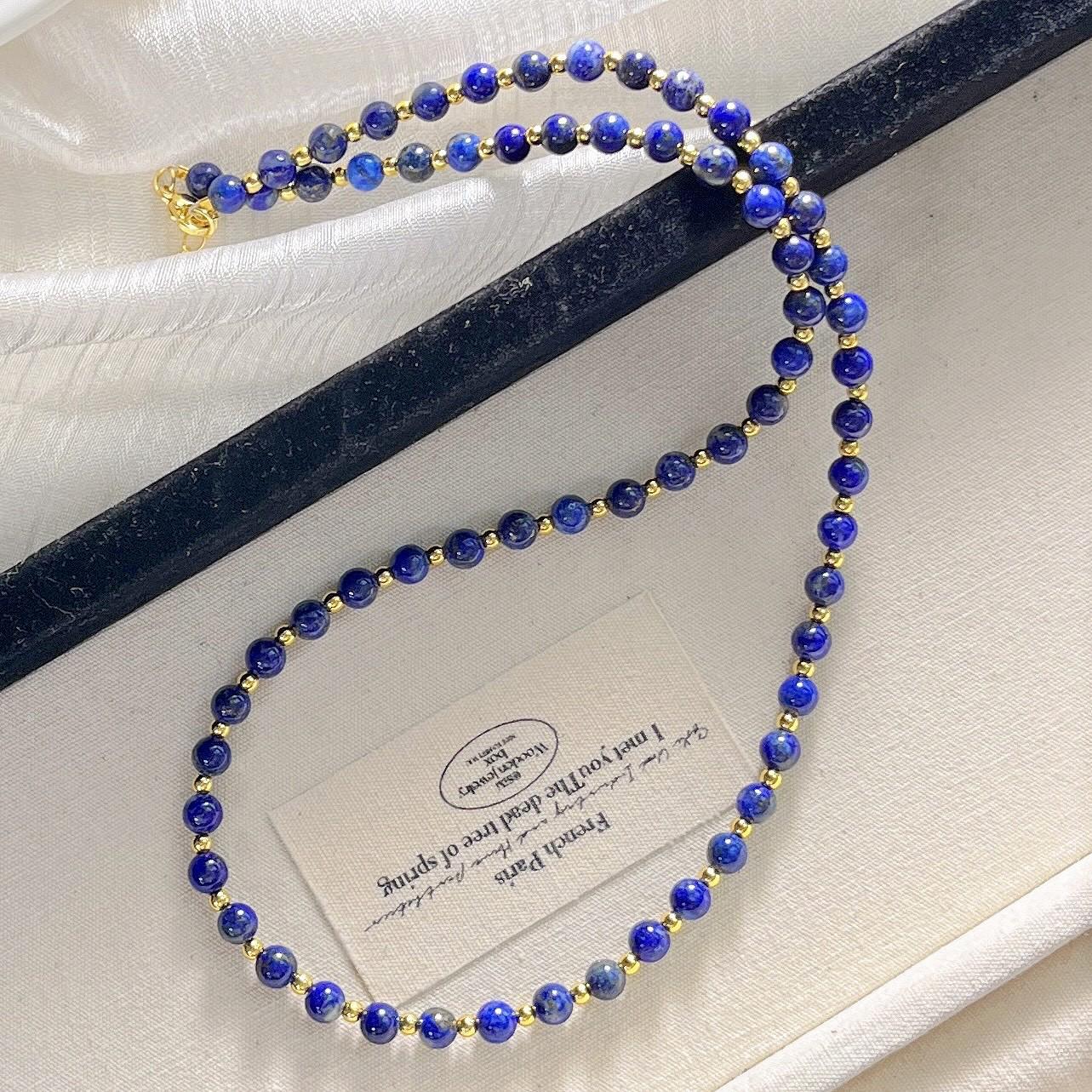 4Mm High Quality Natural Lapis Lazuli Design Sense Collarbone Chain Necklace Sweater Chain