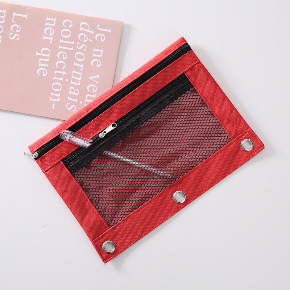 Practical Three Hole Pencil Case Pouch Square Binder Pocket Documents Bag Storage Bag  Office