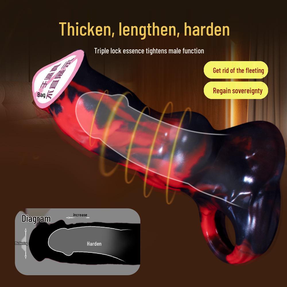 Wolf Fang Silicone Penis Sleeve: Wearable, Realistic, Thickening Adult Toy for Men, with Leather Delay Sheath.