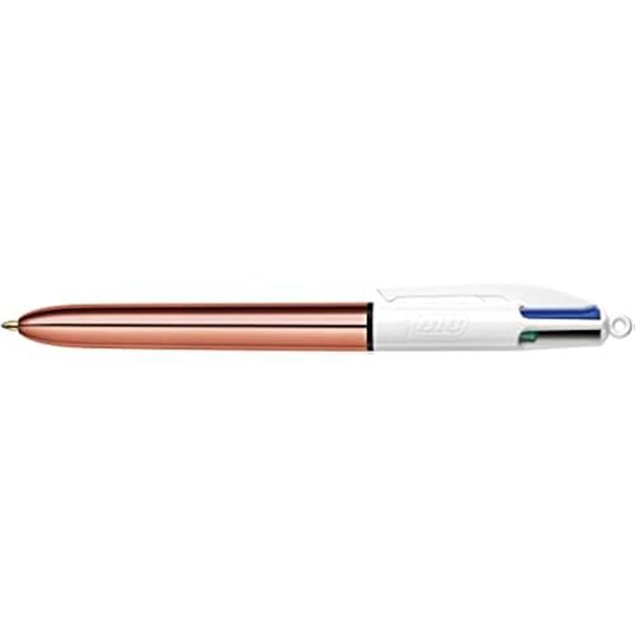 Stylo-Bille BIC 4 Couleurs Or Rose - Pointe Moyenne - Encre Noire, Bleue, Rouge et Verte