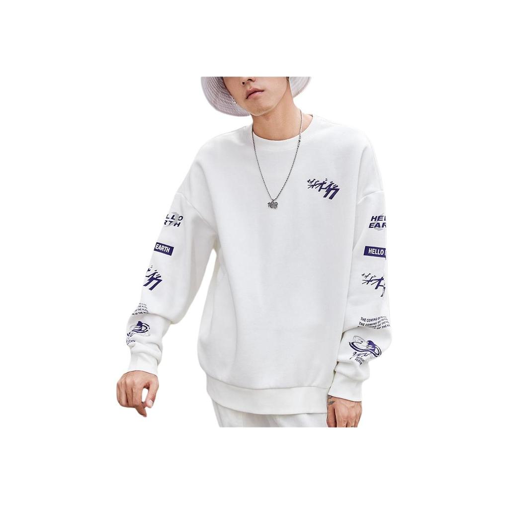 Li Ning CF Long Sleeve Crew Neck Pullover Sweatshirt Unisex Sweatshirt Off-White AWDQC14-4