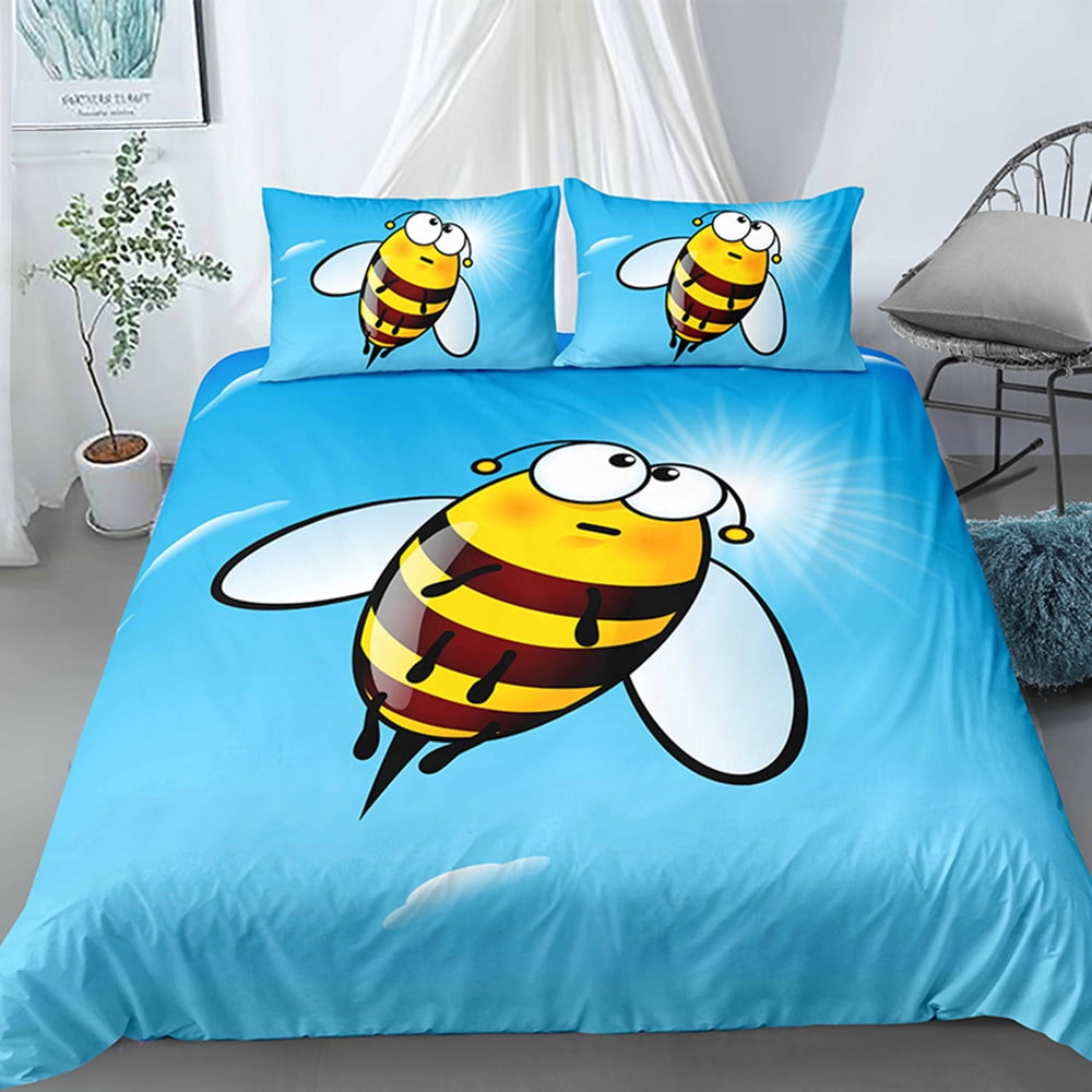 Be Quen Sized Dimensions Soft Duvet Cover Set, Bumble Bes Producing Honey By Filing Honeycombs Cels Themed Graphic Image Print, Soft Warm