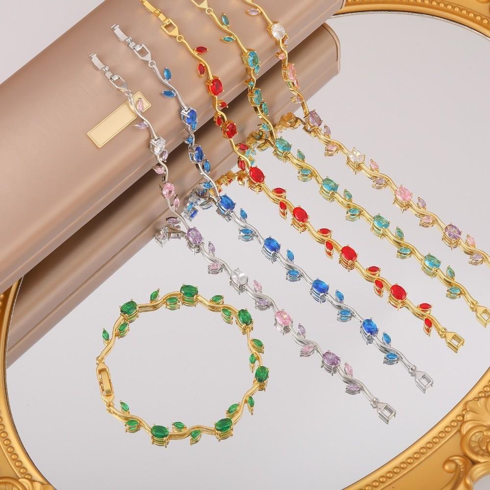 Funkelnde Steine Strass Armband Buntes Kristall Blatt Ranke Armband Hochzeits Schmuck