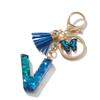 1PC Lettering Keychain for Backpack Charm Key Holder Keyring With Tassel Butterfly Cute Gradient Resin Blue Sequin
