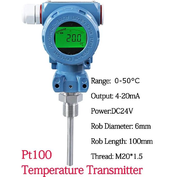 

4-20mA RS485 Output LCD Display Temeprature Transmitter 0-200 Degree 0-300 Degree M20*1.5 PT100 Temeprature Signal Sensor коралові червоний колір