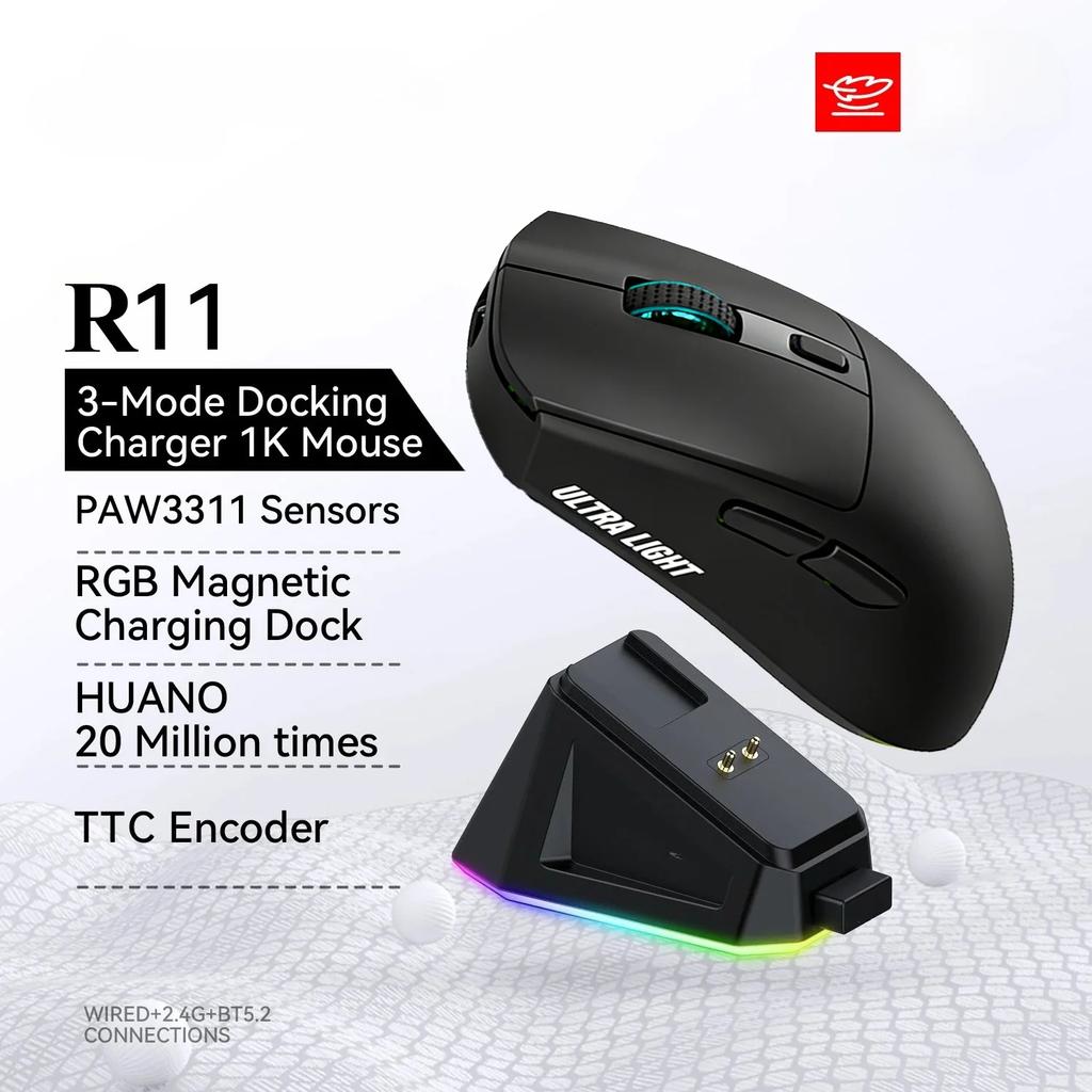 2026 New R11 Tri-Mode Connection 2.4GHz/Wired/Bluetooth PAW3311 22K000DPI 400IPS RGB PC Gaming Mouse