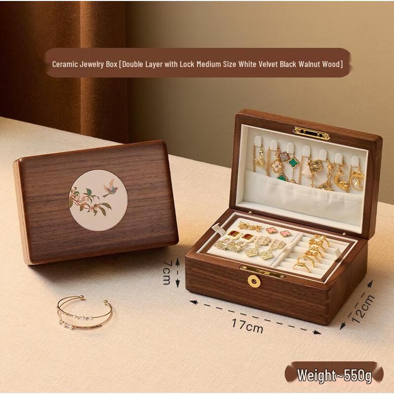 HANDUNYOU North American Black Walnut Jewelry Box with Lock