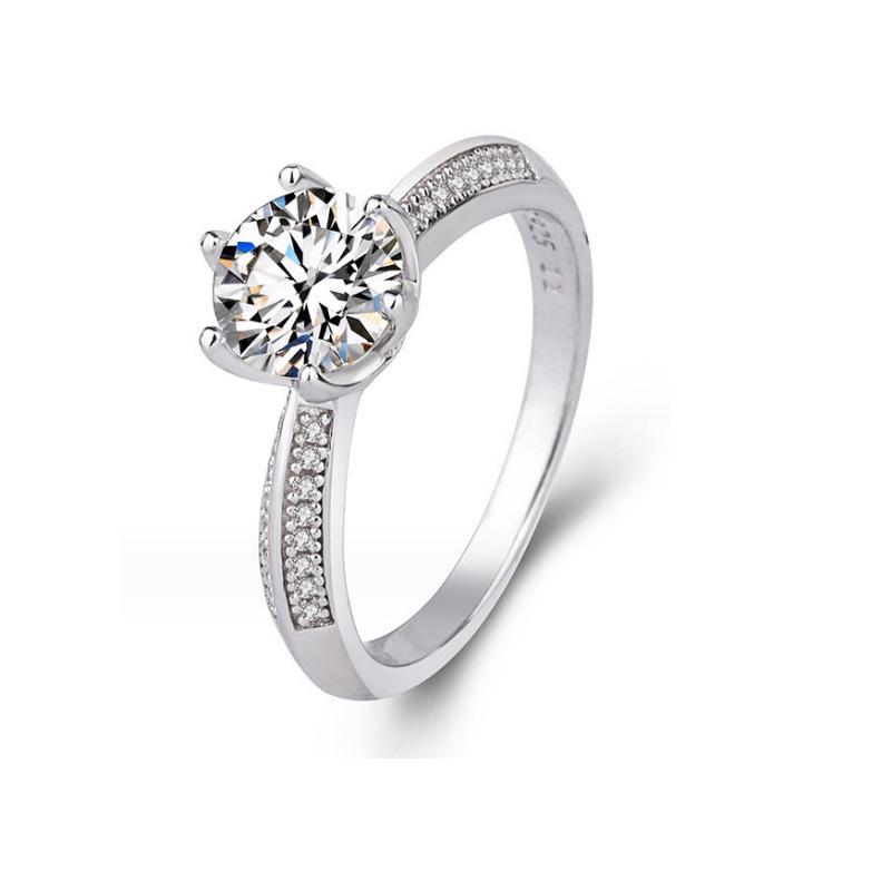 Moissanite Simulation Diamond Women's Ring, Classic Fashion Ring, One-carat Half-wall, Adjustable Opening