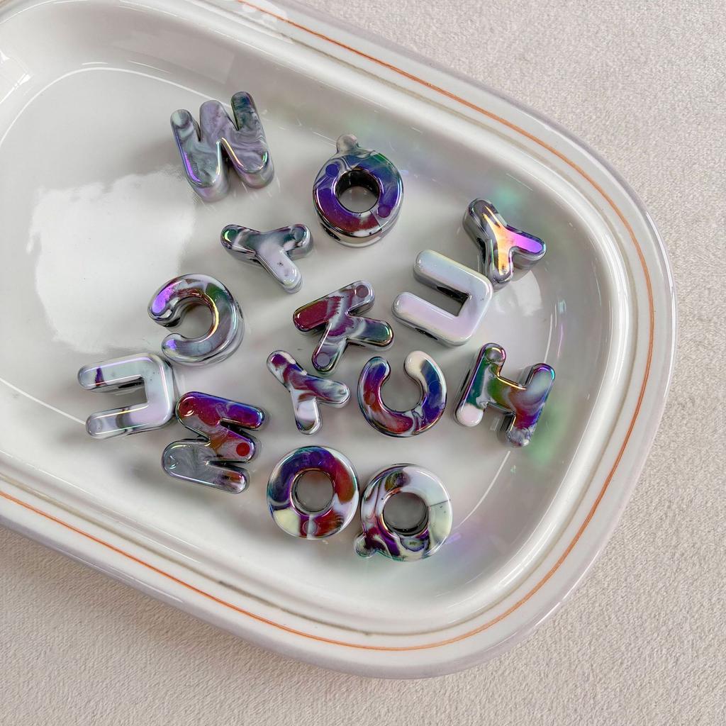 26-100pcs Acrylic Alphabet Beads Large Hole Two-Tone Iridescent UV Coated for DIY Phone Chain Keychain Jewelry Making Loose Bead