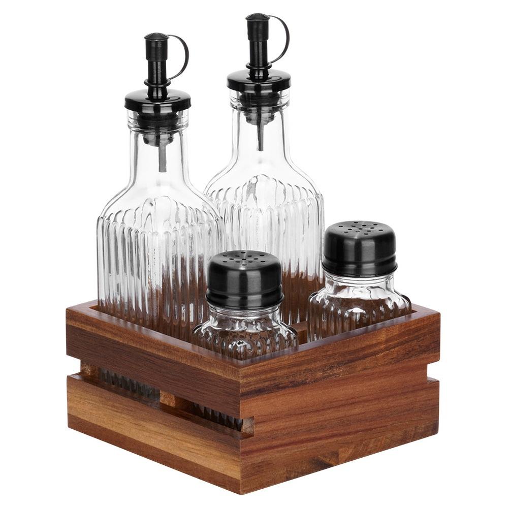 Table Seasoning Set Salt Pepper Oil Vinegar Containers In Stand