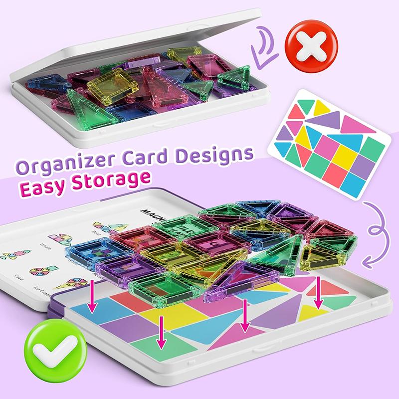 Mini Magnetic Tiles Travel Set Toddler Magnet Building Blocks Constructions STEM Creative Game Kid Iron Box Portable Blocks Toys