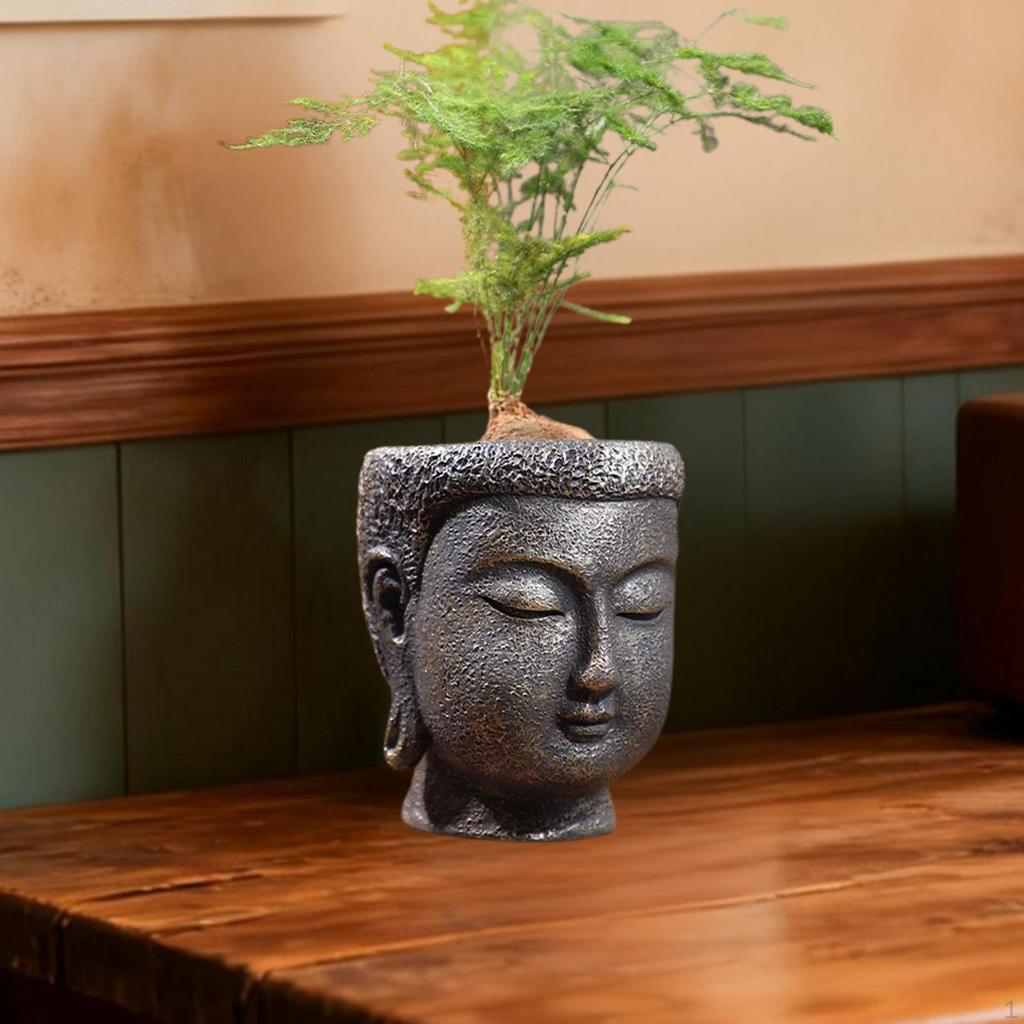 Buddha Head Planter Flower Container Figurine Crafts Pot Plant for Living Room