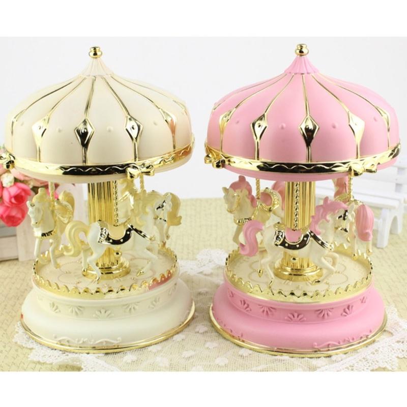 3 Horse Carousels Music Box Color Light Musical Box Christmas Birthday Presents Gift for Daughter Mom Granddaughter