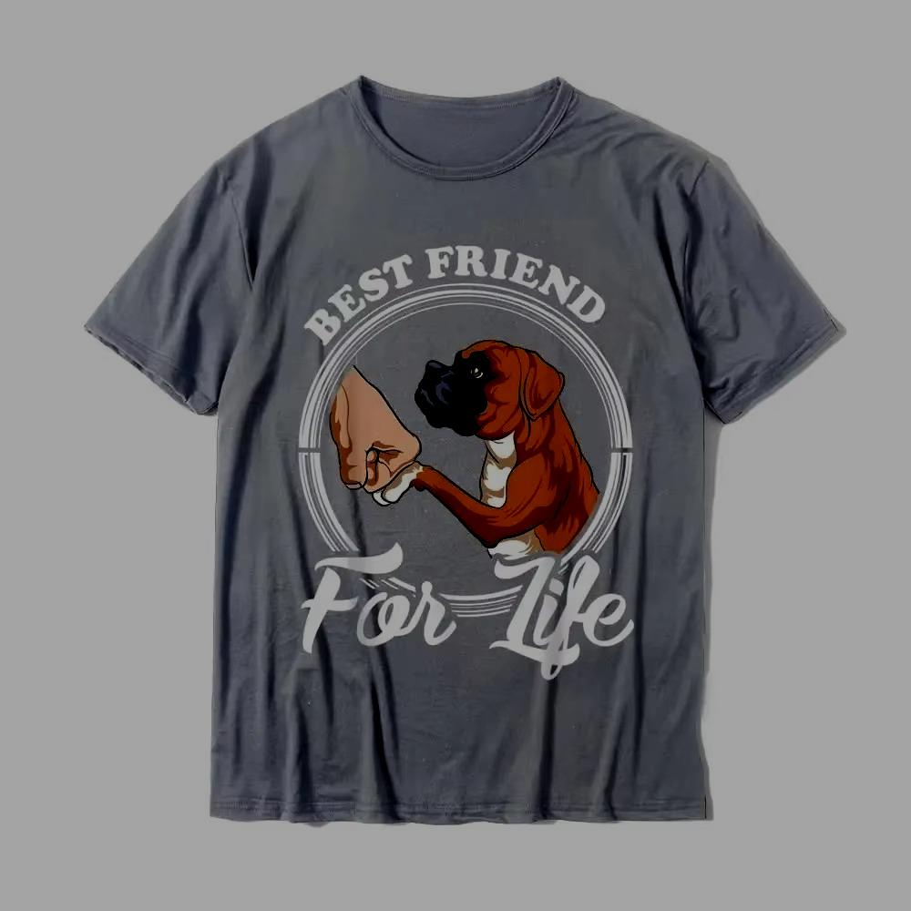 2025 Autumn and Winter Person and Dog Printed Short Sleeved Tees Thick Pure Cotton Round Neck High-quality Casual Style T-shirt