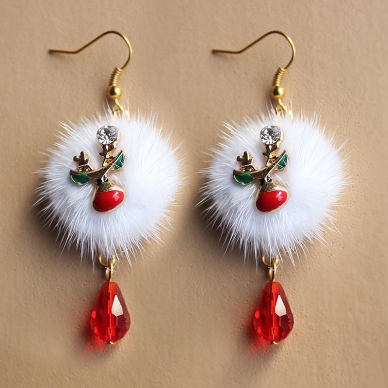 1Pair Stylish Santa Claus Jingle White Crystal Pendant Earrings for Women Christmas Gift Jewelry.