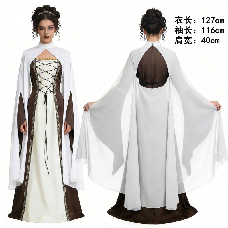 Medieval Gothic Costume Dress With Cape Women Halloween Party Cosplay Victorian Renaissance Outfit S-5XL