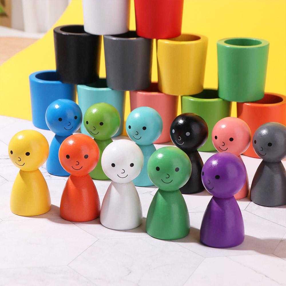 Wooden Color Sorting Games Montessori Count Puzzle Game Toy Children Color Sorting Cup  Family
