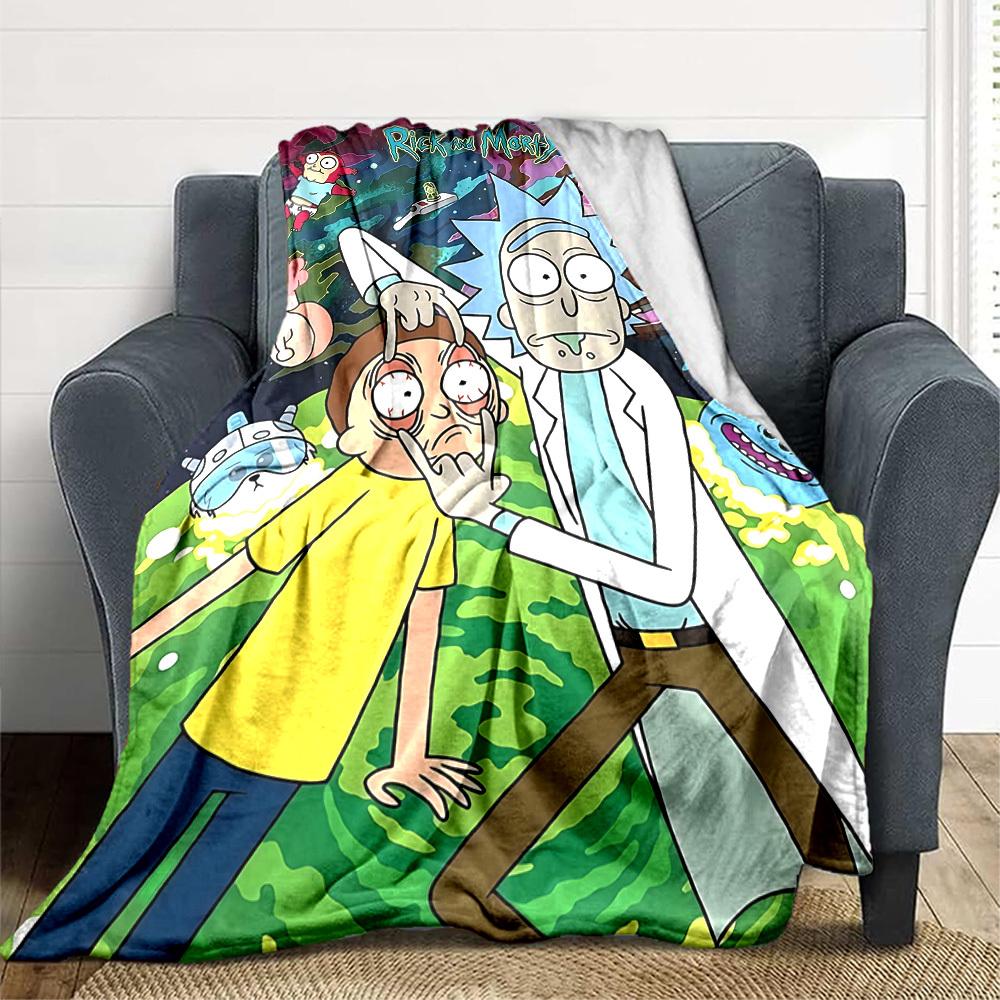 1pc Rick and Morty Blanket Lightweight Flannel Throw For Sofa, Bed, Travel, Livingroom, Office, Couch, Chair, And Bed