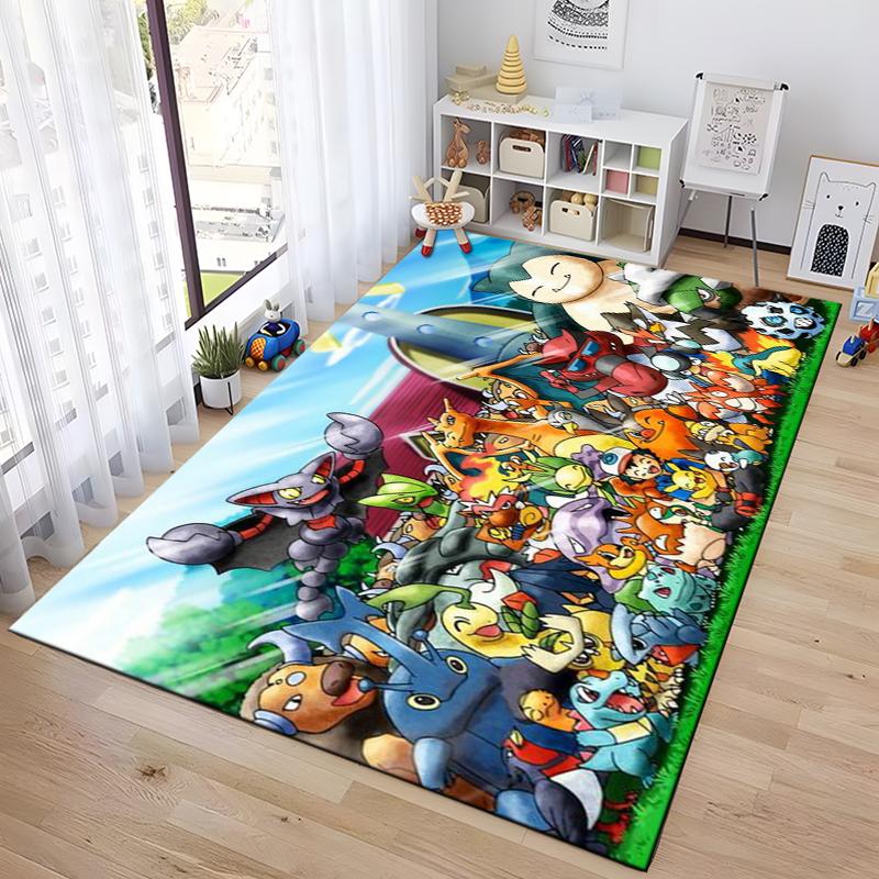 Japanese Anime Pokemon Pikachu Area Rug,Carpet for Home Living Room Bedroom Sofa Doormat Kitchen Decor,Non-slip Floor Mat