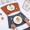 Fan Shaped Round Table Dining Mat, Leather PU Table Mat, Waterproof and Heat-insulating Mat, Hotel Western Dual Color Tableware Mat
