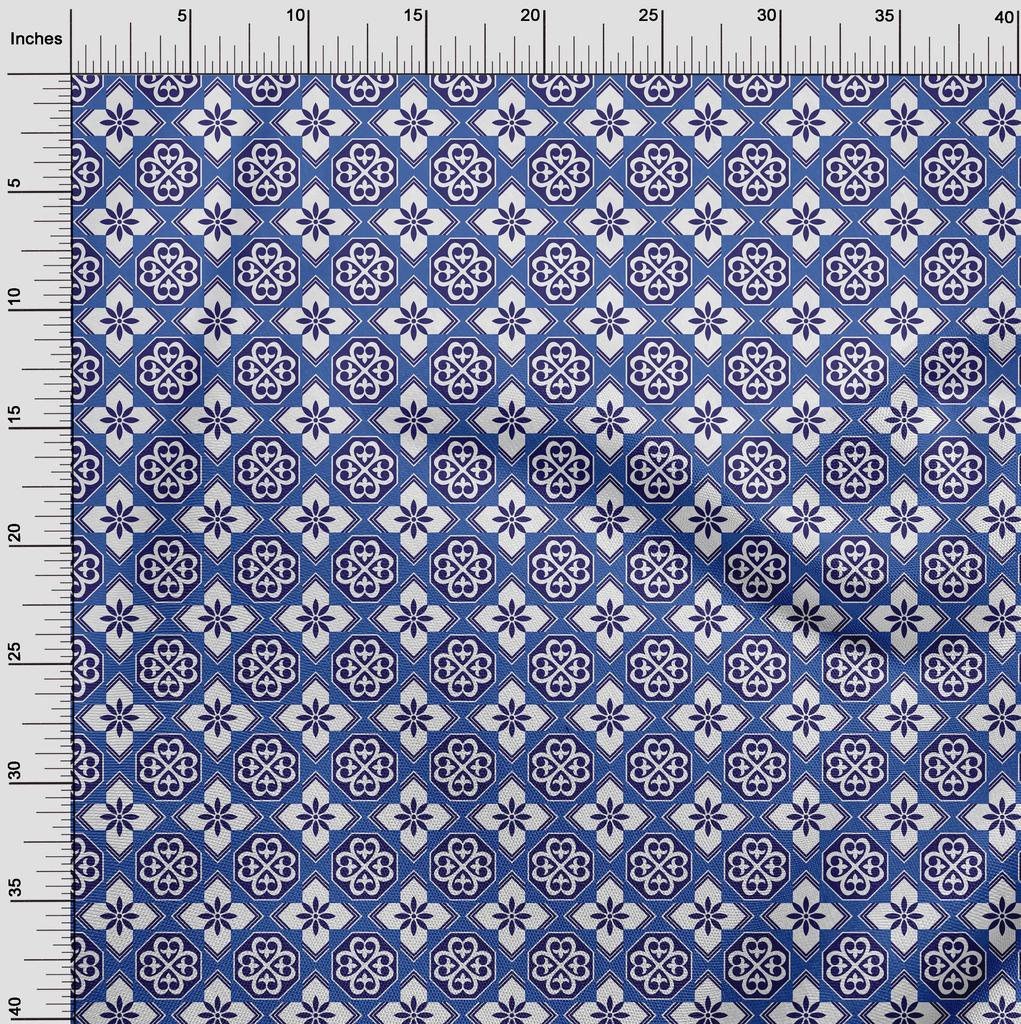 oneOone Cotton Flex Arctic Blue Fabric Floral & Tiles Moroccan Sewing Craft Projects Fabric Prints By Meter 40 Inch