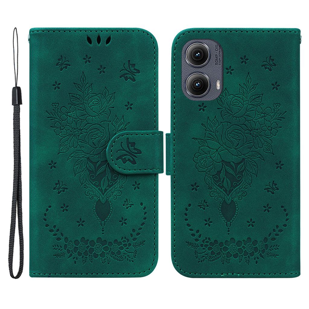 Für Motorola Edge (2024) 5G Brieftasche Hülle PU Leder Handyhülle Schmetterling Blumen Prägung